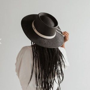 Gigi Pip - Bre Straw Pork Pie Boater Hat - Black